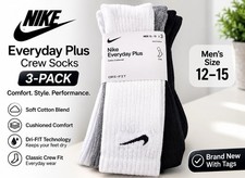Nike Everyday Plus Cushion White, Gray Black Men's Crew Socks- 3 Pack Size L