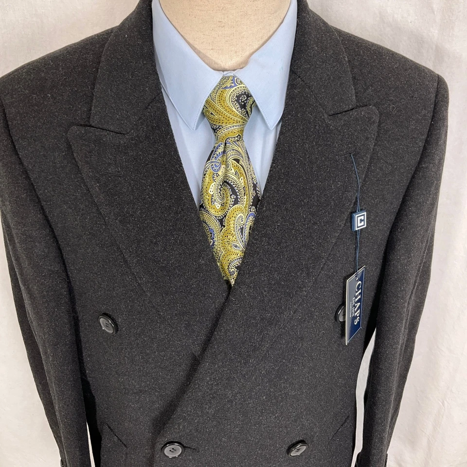 Chaps Overcoat Mens 36R Charcoal Lucca Double Breasted Cashmere Wool Italy NWT - Image 2 of 4