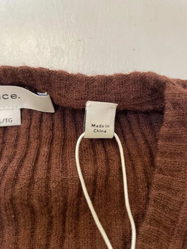 Cárdigan Vince Cashmere Seda Acanalado Marrón Botón Frontal Manga Larga Mujer XL Foto 4 de 4