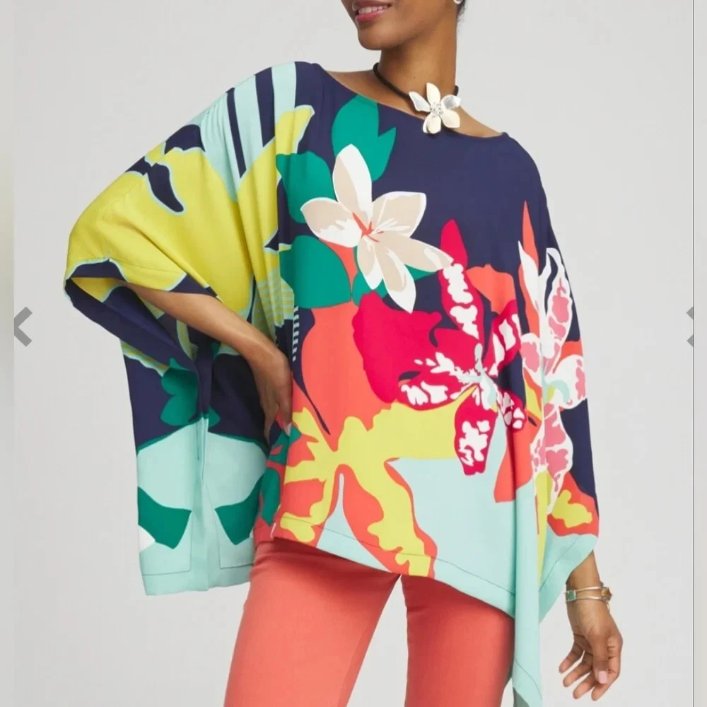 Chico's Abstract Modern Poncho FLORAL TROPICAL ARTSY Lightweight Womens S/M NWOT
Opens in a new wind