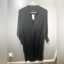 Banana Republic NEW Women's Mandarin-Collar Midi Shirtdress Black Size XS