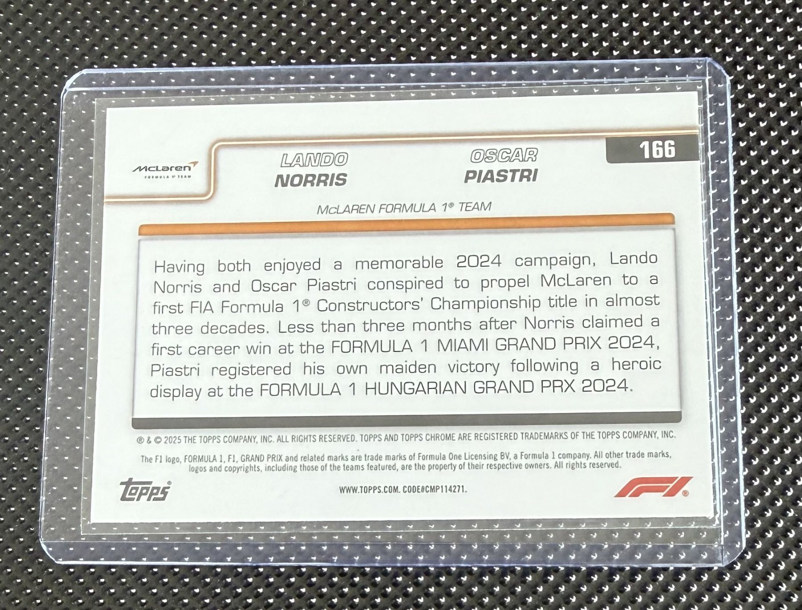 2025 F1 Topps Chrome Sapphire Duo Lando Norris Oscar Piastri McLaren view 2