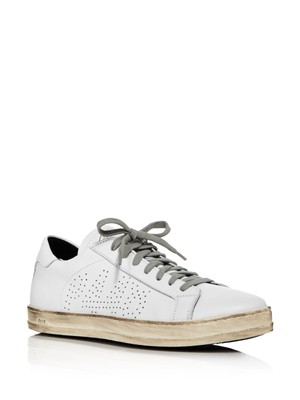 P448 Womens White Mixed Media Padded John Round Toe Leather Sneakers Shoes 36
