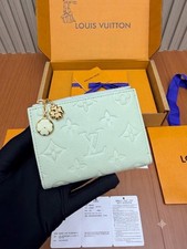 Louis Cream Monogram Empreinte Leather Coin Card Holder Zipper Wallet Charm New