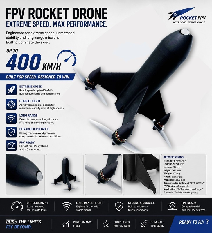 400km/h 3D Printed FPV Drone Frame – Modular Racing & Freestyle Rocket Design