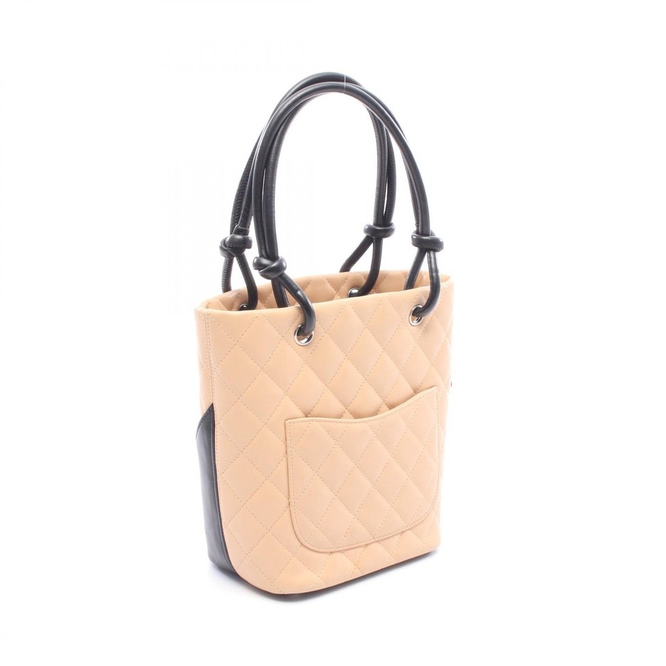 Smoll Line CHANEL Cambon Line Small Tote Handbag leather Beige Black SHW Used ...