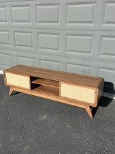 Bohemian Mid-Century Media Console with Linen Doors