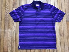 Grand Slam Men's Purple Striped Polo Shirt Short Sleeve Golf Large Polyester
