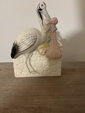 Vintage Planter Stork with Baby In Blanket