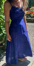 Full length strappy SILK purply blue  evening dress ultra lightweight  Medium