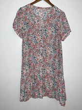 Ann Taylor Loft Floral Print Button Down Flounce Dress Pink Green Sz S