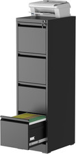 Lockable 4-Drawer Steel File Cabinet for Home Office - Heavy-Duty Storage, Black