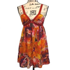 Victoria's Secret Babydoll Lingerie Dress S Floral Cheetah Pattern Sheer Y2K