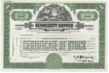 Kennecott Copper Corporation. Stock Certificate.
