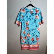 Nine West Women Floral Print Blue Knee Length Short Sleeve Sheath Dress Size 12