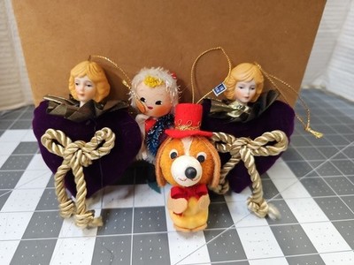 Vintage Lot Of 4Pixie Angel On A Heart Bear, Girl Ornament Felt Japan