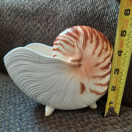 "Florero jardinera vintage de cerámica Fitz & Floyd de 7"" con patas Nautilus Shell decoración de playa" - Imagen 3 de 8