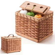 Bamboo Crochet Bag Organizer, Wooden Woven Yarn Storage Basket for Knitting ...
