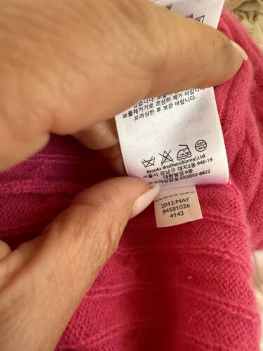 100% Cashmere Brooks Brothers womens pink Cable knit crew neck Sweater “ Fleece” - Picture 9 of 10