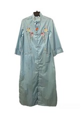 Vintage Asian Duster Teal Embroidered, Design Pockets Marked XL Measures Med