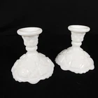 VTG Westmoreland White Milk Glass Candlestick Holder Old Quilt 4"