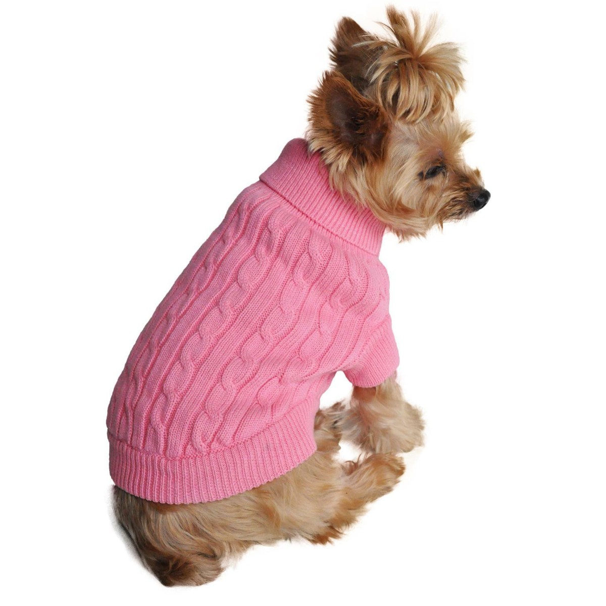 Doggie Design Candy Pink Combed Cotton Cable Knit Dog Sweater XXS