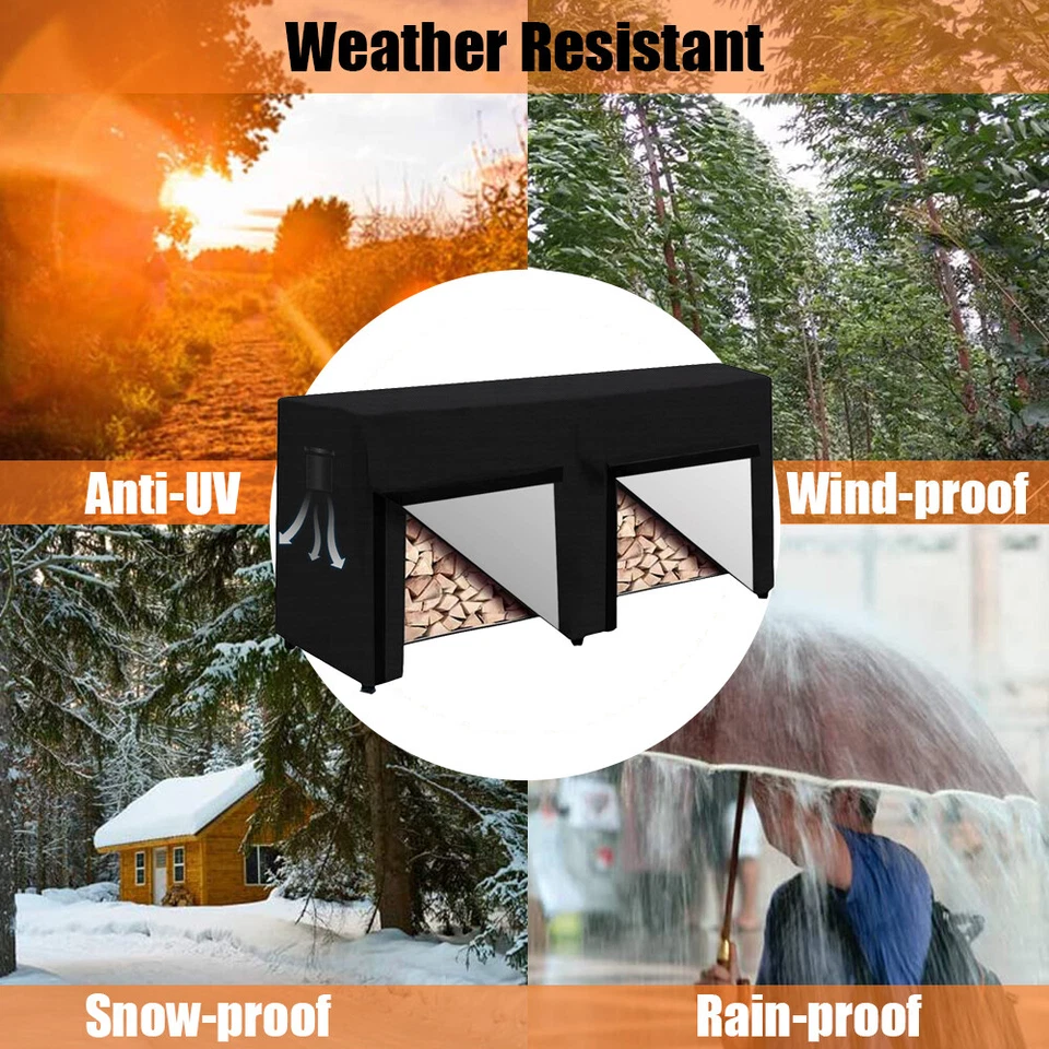 8 Feet Heavy Duty Firewood Log Rack Cover Waterproof Outdoor Sun Protector Tarp - Image 3 of 4