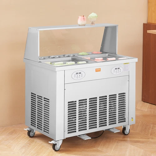 VEVOR Fried Ice Cream Roll Machine Ice Yogurt Roll Maker 13.8x13.8in 2Pan