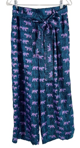 J. CREW 100% SILK PANTS WIDE LEG BELT Size 8 Pink Tiger Easy Pant Jungle Resort - Picture 2 of 12
