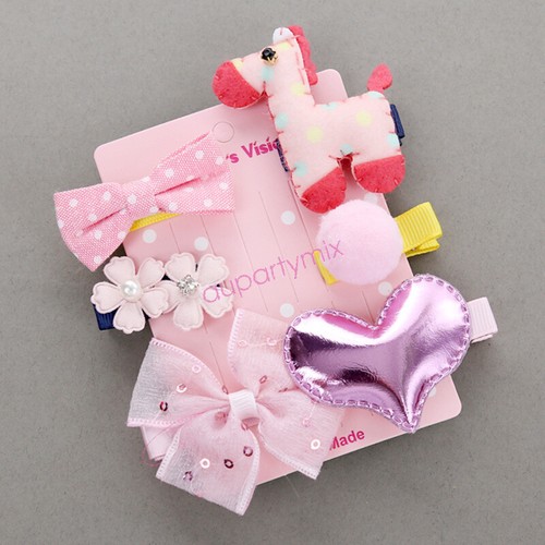 Girls hair clips Set Pack 6pcs 5pcs Cute Bow Flower Baby Hairpins Party Gift AU - Picture 9 of 27
