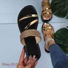 Summer Sandals Flat Sandal Sparkle Rhinestone Slide Sparkly Dressy Slip on Bling