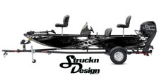 Black Splatter Distressed Spots White Fish Bass Boat Black Decal Wrap USA Vinyl