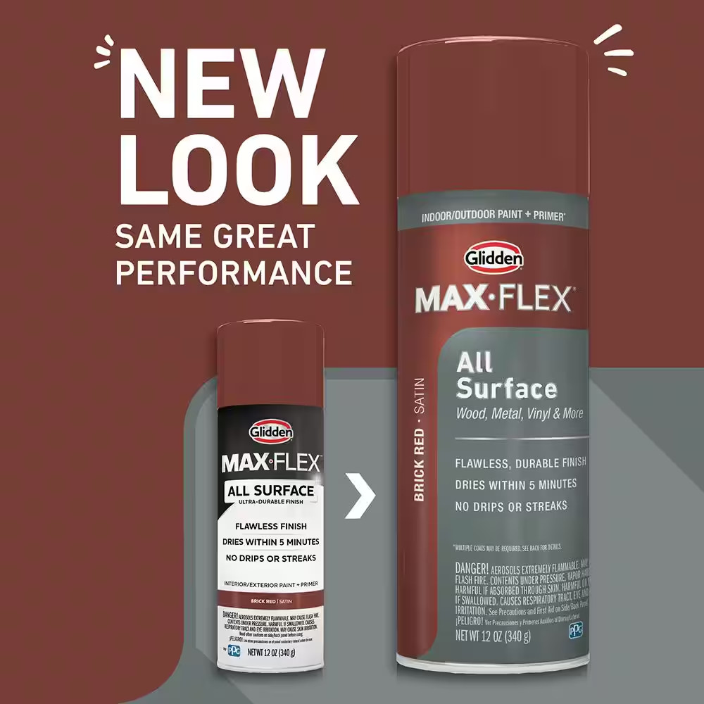 GLIDDEN MAX FLEX Satin Brick Red Interior/Exterior All Surface Spray Paint 12 oz