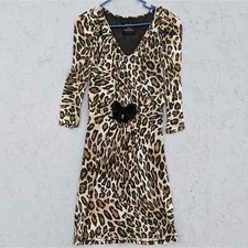 Zara Dress Leopard Print V-neck Sheath Dress with Bow Small
