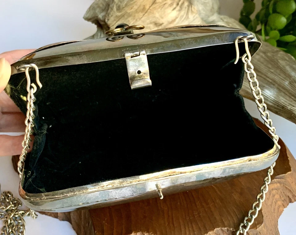 1970s Boho Hippie Mixed Metal Butterfly Solid Hinged Shoulder Bag Brass Art - Image 3 of 4