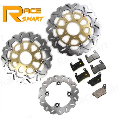 Front Rear Brake Disc Rotors + Pads For Kawasaki Ninja ZX6R ZX636 ABS 2013-2021