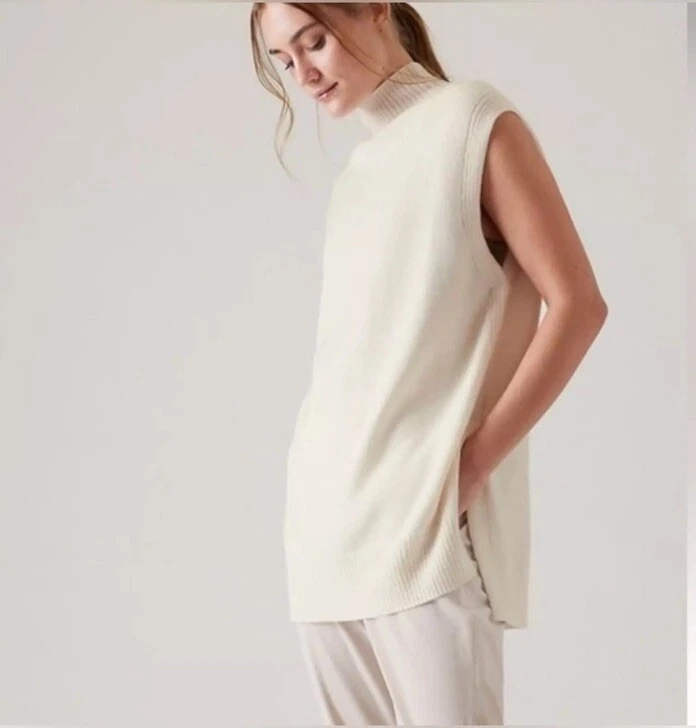 NWT Athleta Cashmere & Wool Alpine Tabard Sweater Magnolia White XL Extra Large