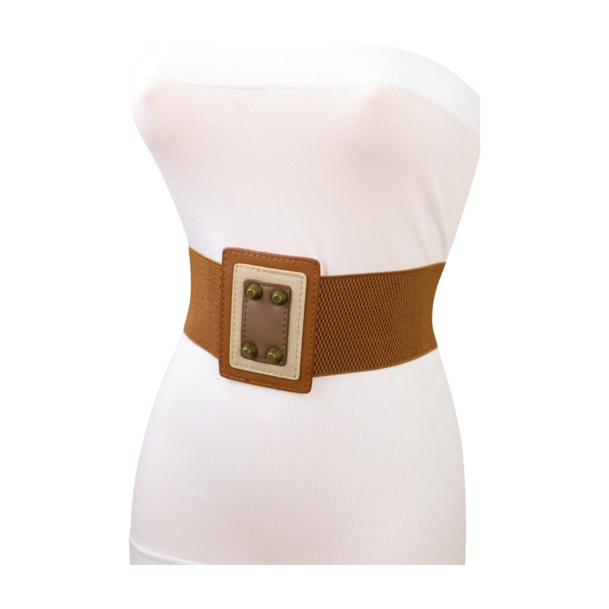 4282 Women Wide Elastic Vintage Waist Belts Brown Chunky Studded Belt Suede Belt Brown, Wide Leather Belt for Women, Dark Brown  main image 3