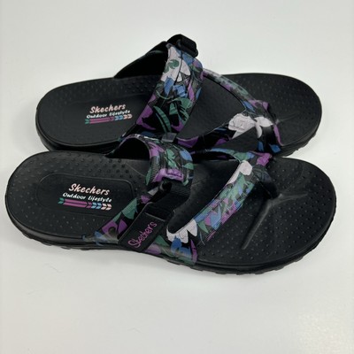 SKECHERS Foamies Reggae Womens Sz 9 Purple Rainforest Toe Loop Sandal waterproof