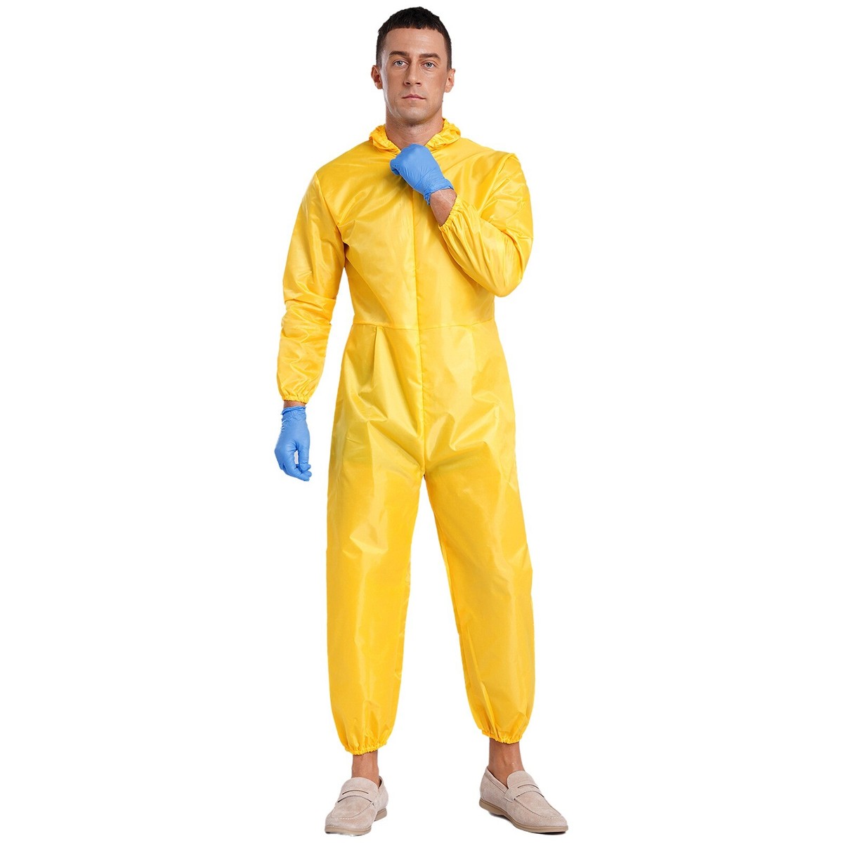 Mens Overalls Cosplay Hooded Front Zipper Jumpsuit Hazmat