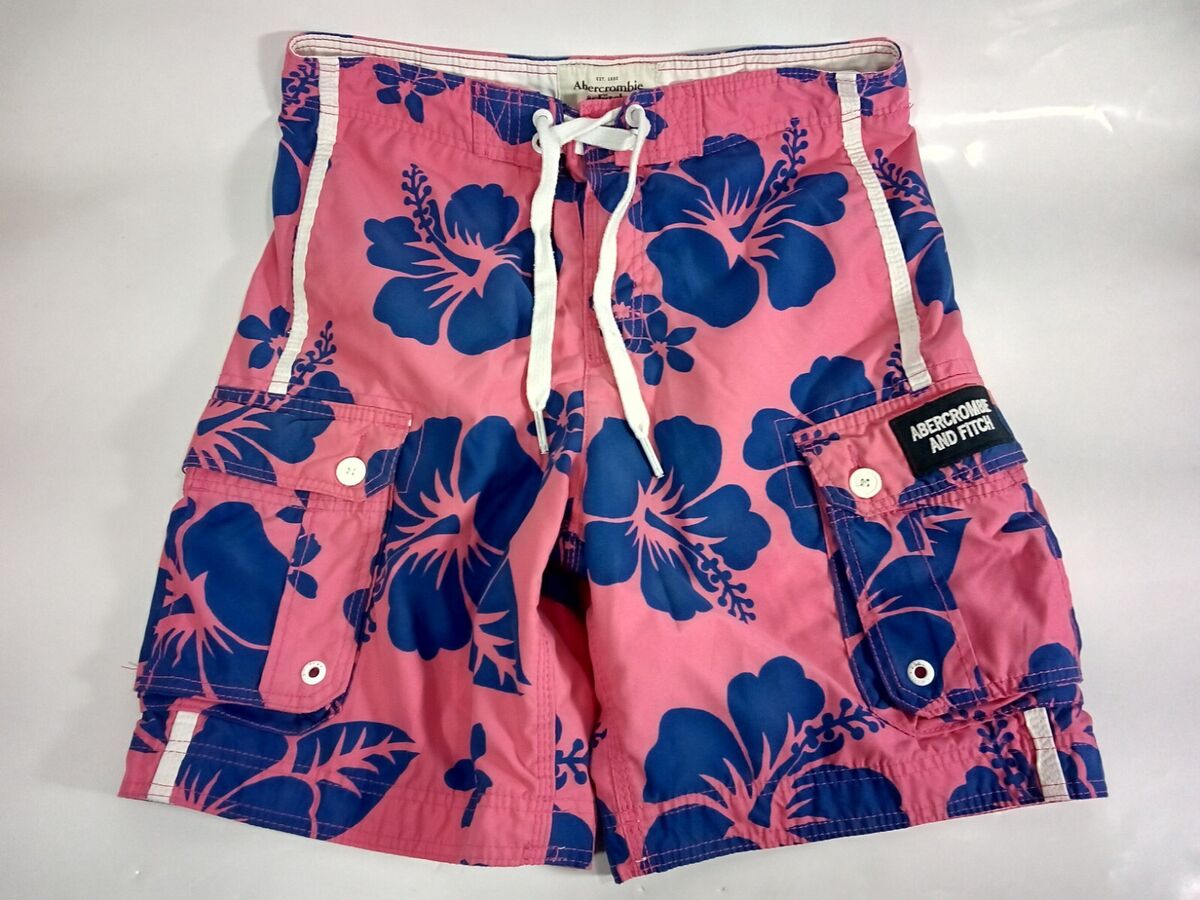 Abercrombie Fitch Men's Swim Shorts Pink Floral M 30 x Cargo Pockets
