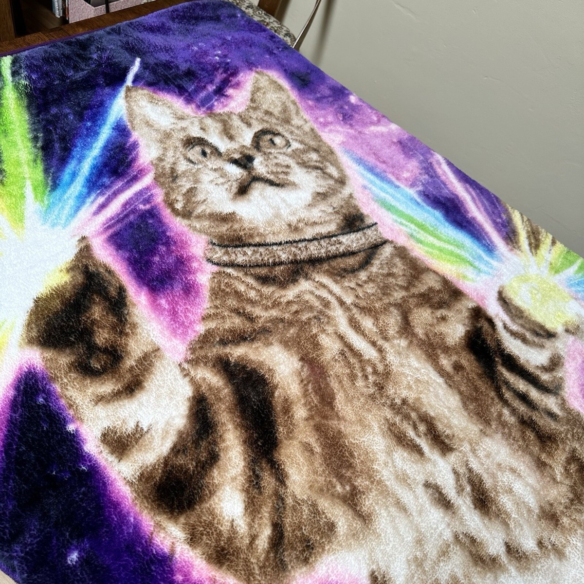 Wild Frontier Oeko Tex Cat Throw Blanket Fleece Purple Cosmic Kitty Fun  Gifts