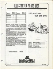 MCCULLOCH PRO MAC 390 CUT-OFF SAW September 1984 400034C Illustrated Parts List 