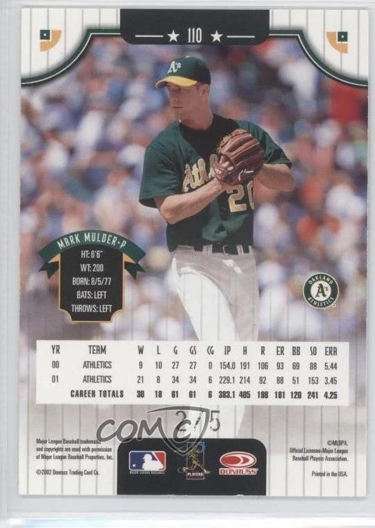 2002 Donruss National Convention Embossing /5 Mark Mulder #110 - Image 2 of 2