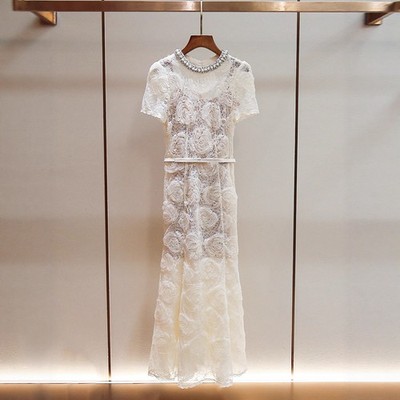 Self-Portrait Womens Summer New Diamond Round Neck Lace Embroidery Long Dress