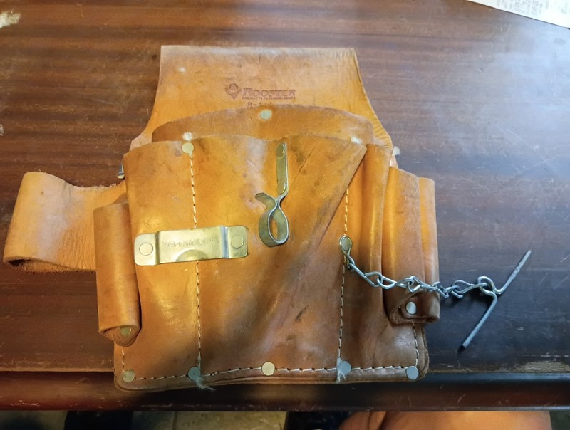Vintage Genuine Leather Electrician Tool Pouch Bag By Rooster R-500 