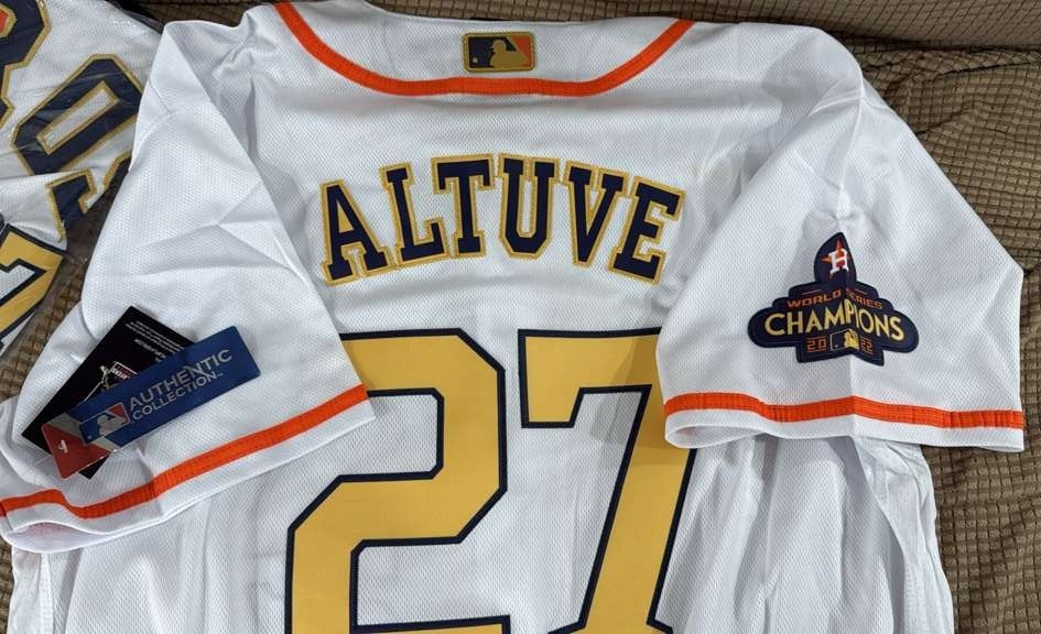 Nike Astros Jose Altuve 2022 World Series Champions Replica Gold Jersey L-44