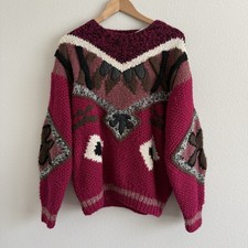 Vintage 80s Mohair Chunky Knit Sweater Womens Medium Maximalism Tribal Winter