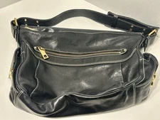 Vintage Black Marc Jacobs Italy Hobo Bag,White Stitching, Pockets,Zippers