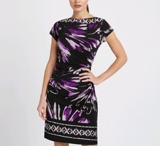 Carole Little Dress Black Multicolor Floral Print Pullover Stretch Size 6 NEW